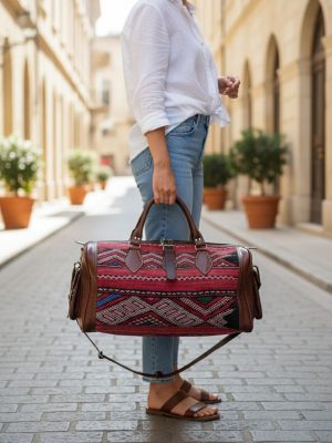 Bolso viaje piel y tela kilim